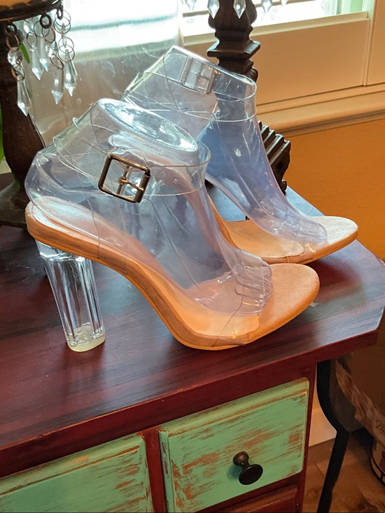 Shoes - Clear PVC Block Heel Sandals - Transparent